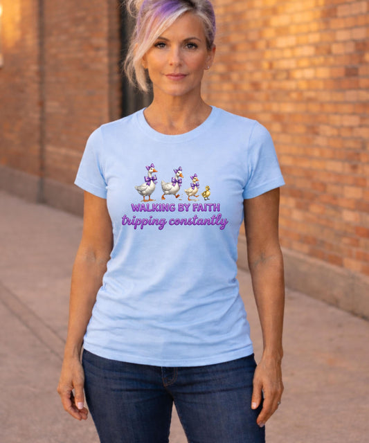 Walking by Faith ducks T-Shirt | Christian faith scripture design