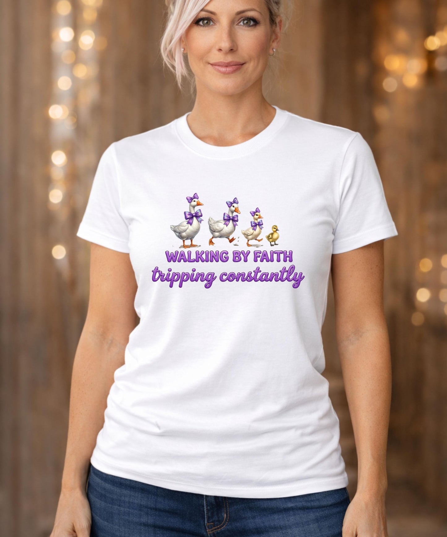 Walking by Faith ducks T-Shirt | Christian faith scripture design