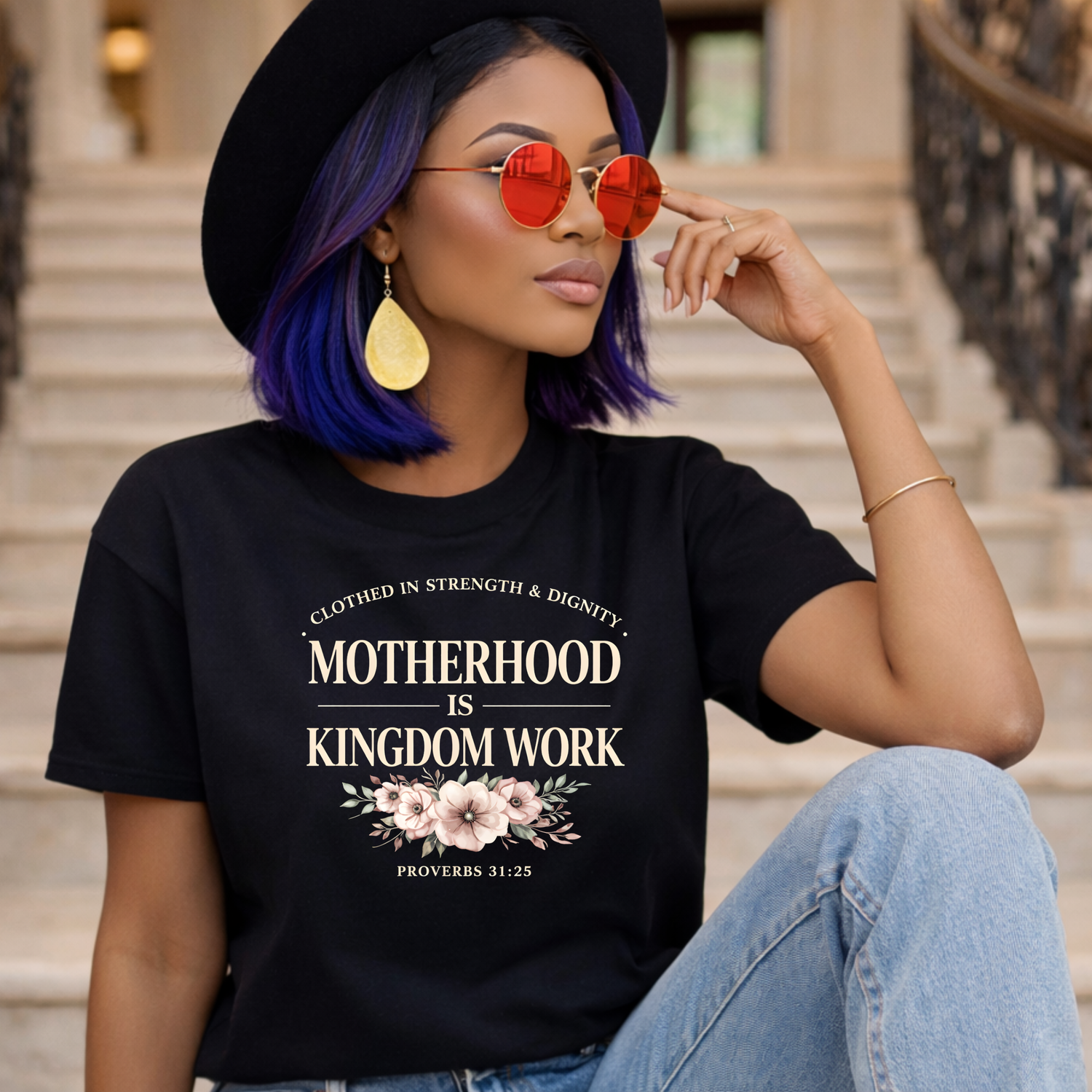 Motherhood Is Kingdom Work Tee | Floral Christian Mom Shirt | Proverbs 31:25 Faith Gift