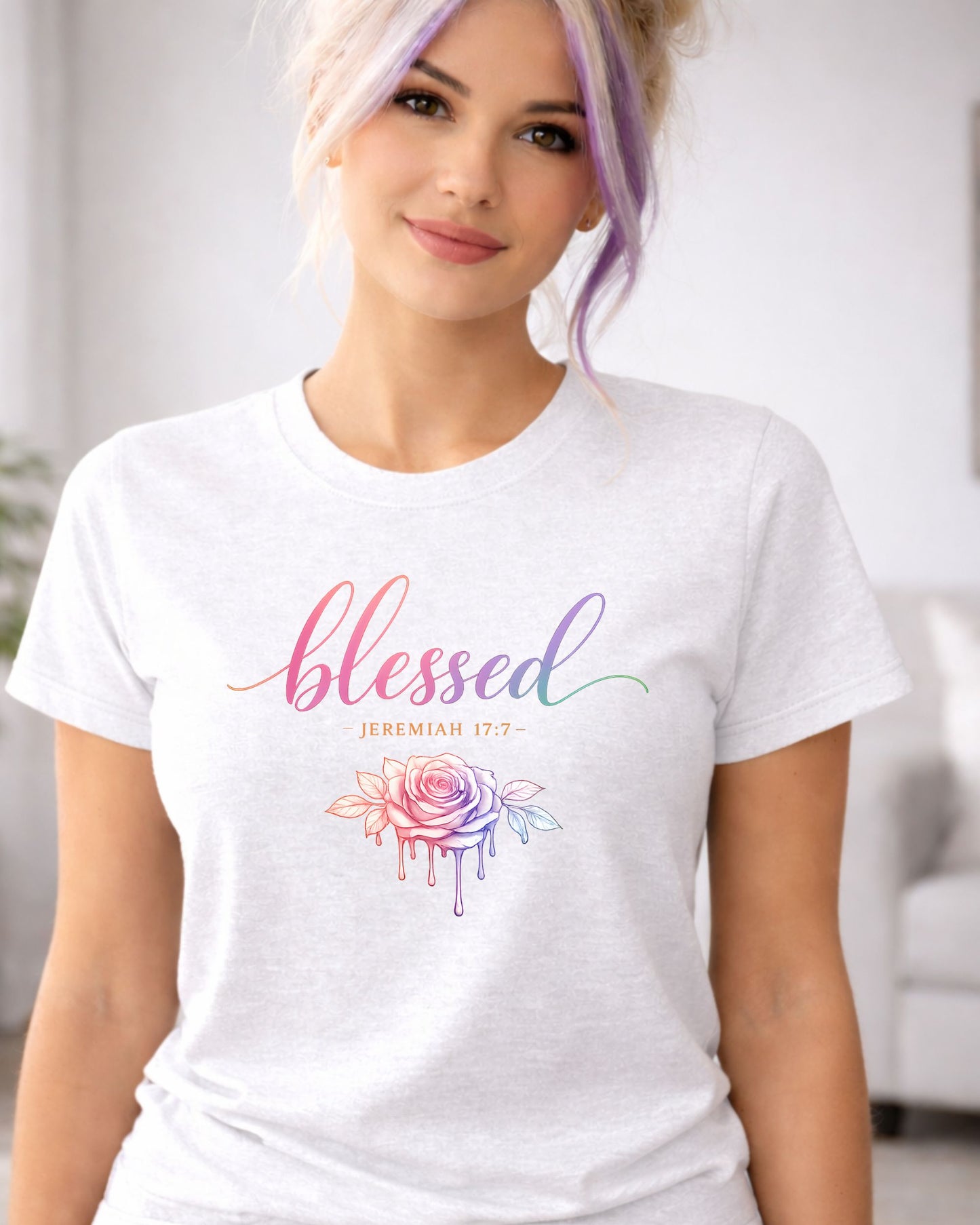 Blessed Floral T‑Shirt — Pastel Rose Christian Graphic Tee