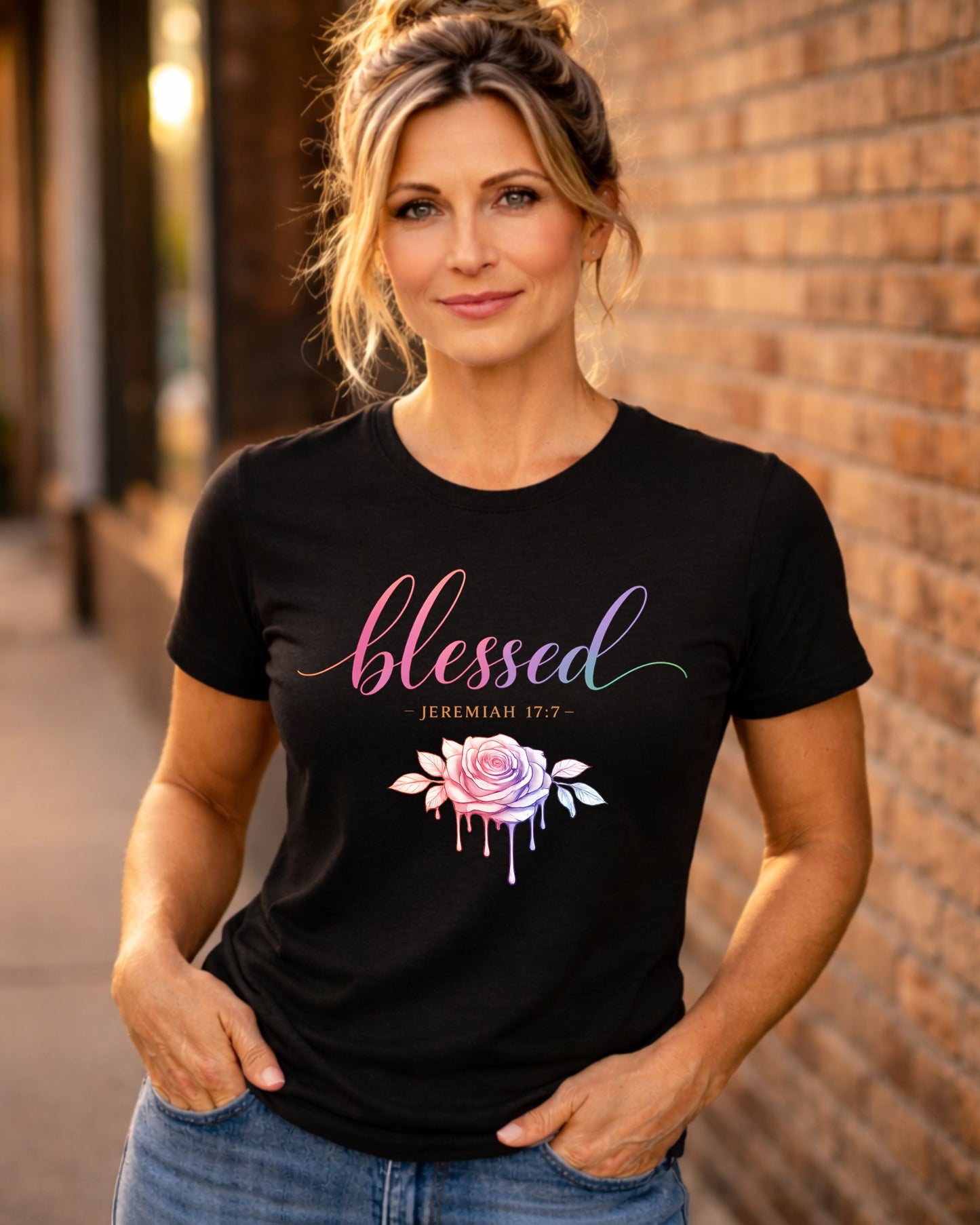 Blessed Floral T‑Shirt — Pastel Rose Christian Graphic Tee