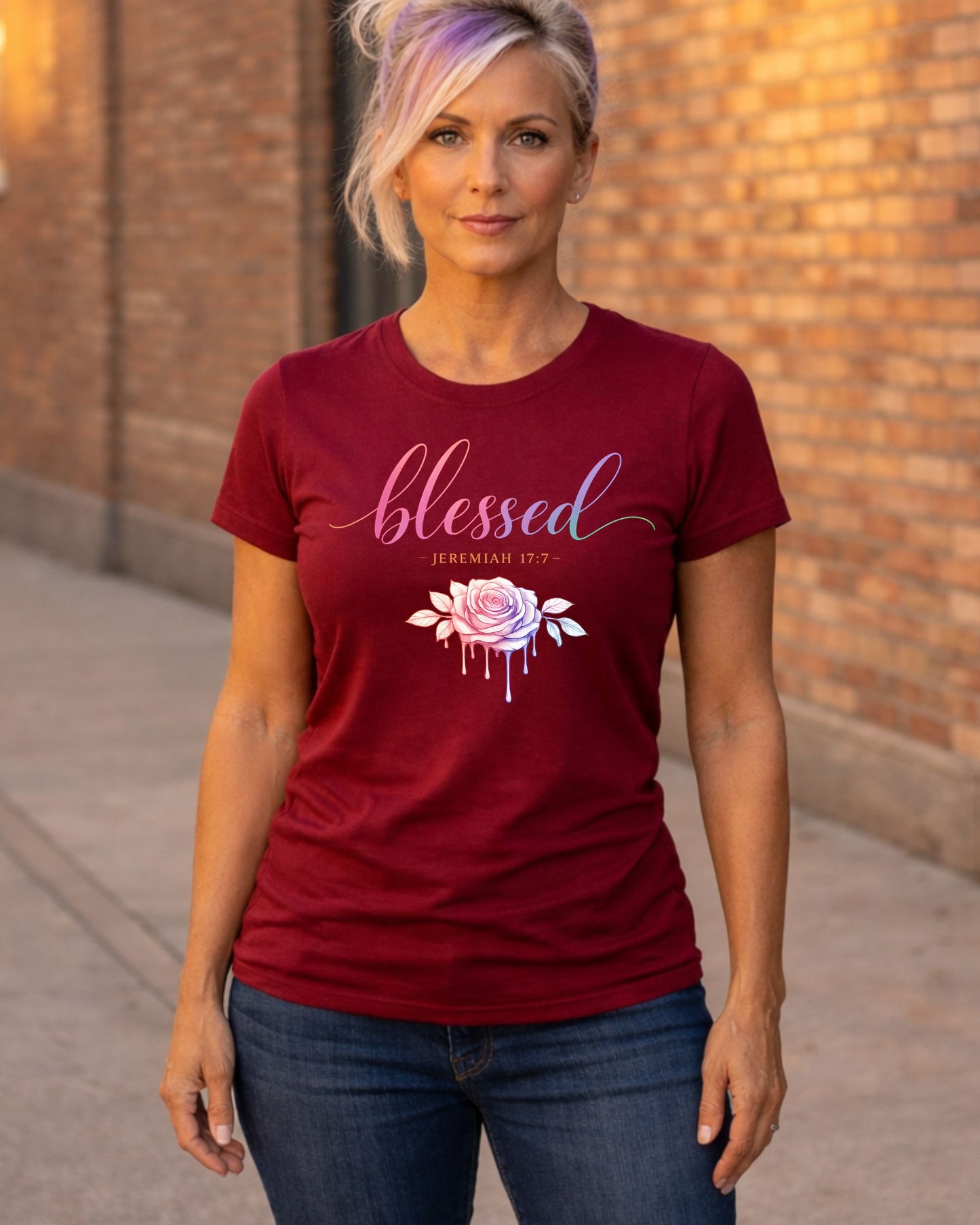 Blessed Floral T‑Shirt — Pastel Rose Christian Graphic Tee