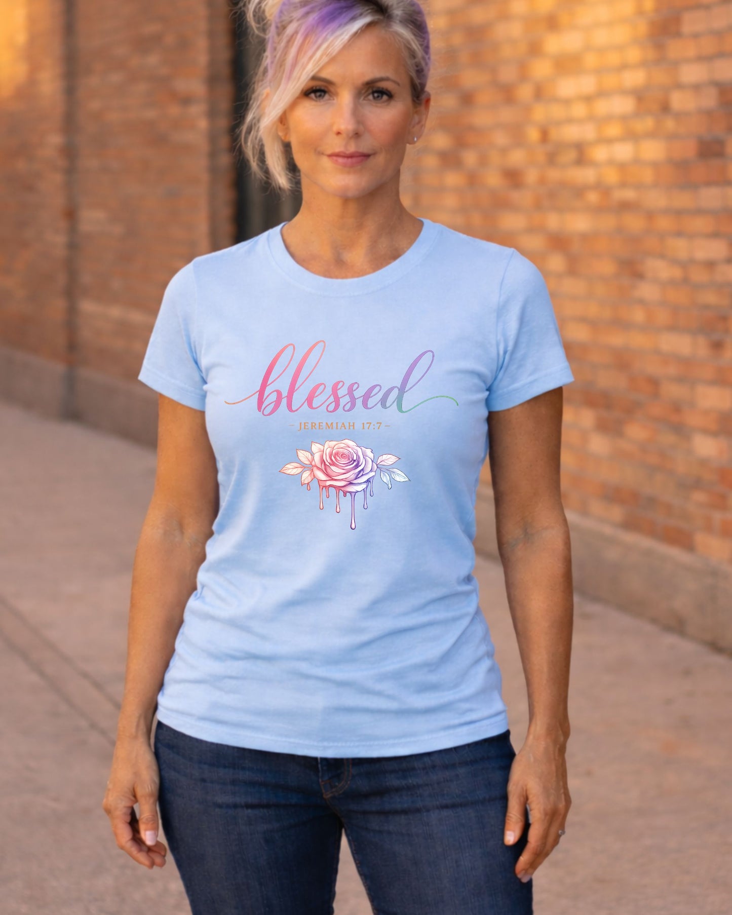 Blessed Floral T‑Shirt — Pastel Rose Christian Graphic Tee