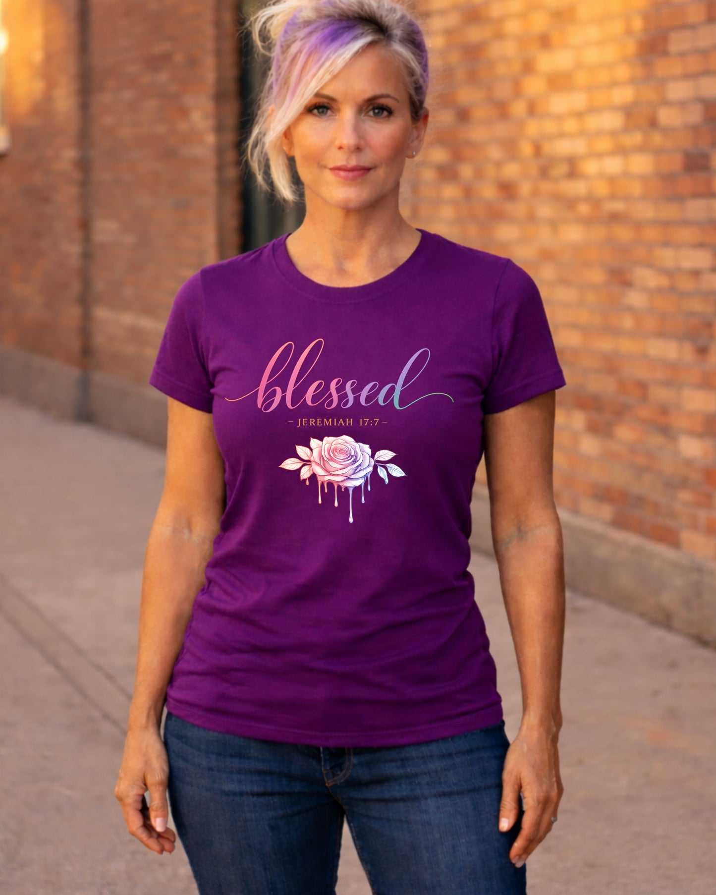 Blessed Floral T‑Shirt — Pastel Rose Christian Graphic Tee