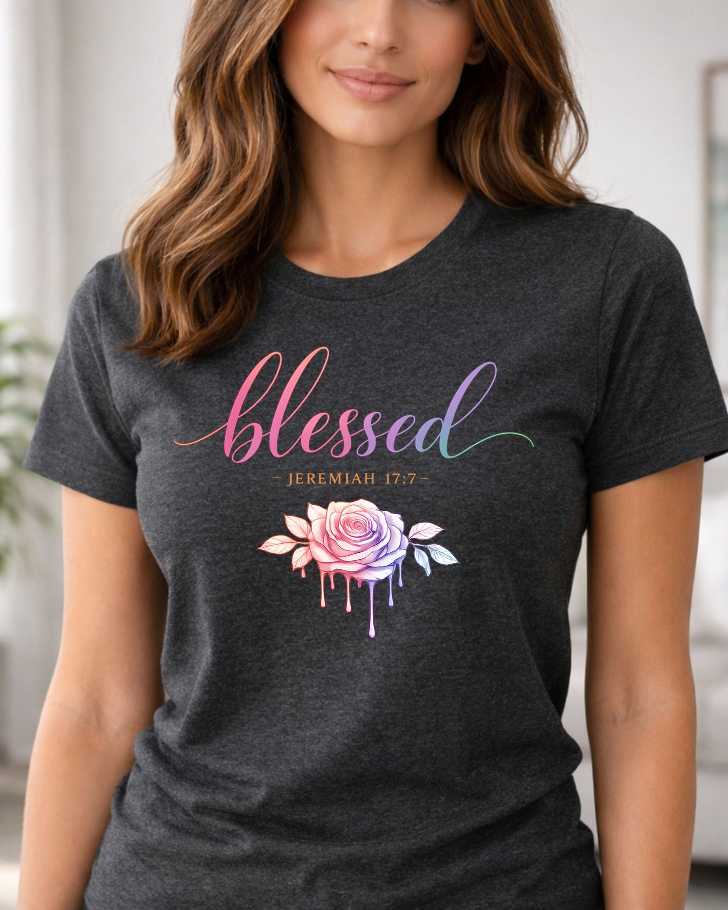 Blessed Floral T‑Shirt — Pastel Rose Christian Graphic Tee