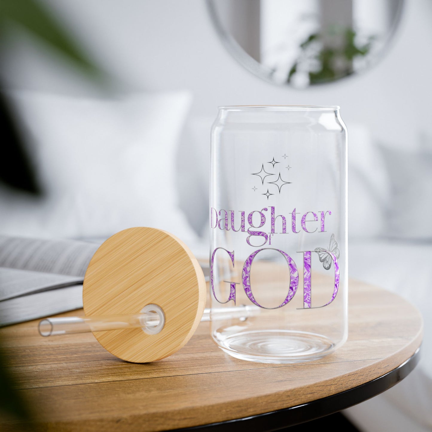 Daughter of God 16oz Sipper Glass | Christian Faith Drinkware Gift for Women
