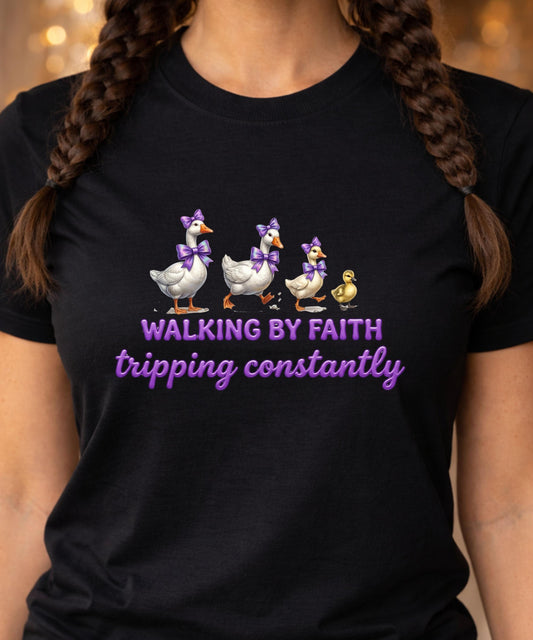 Walking by Faith ducks T-Shirt | Christian faith scripture design