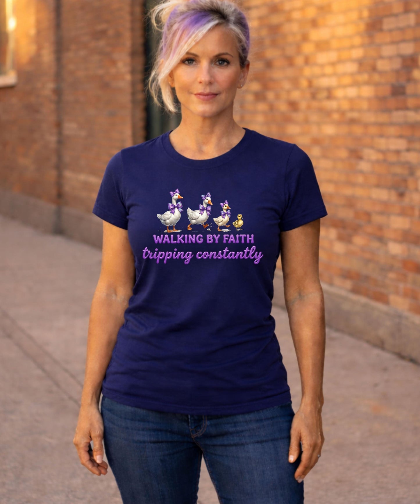 Walking by Faith ducks T-Shirt | Christian faith scripture design