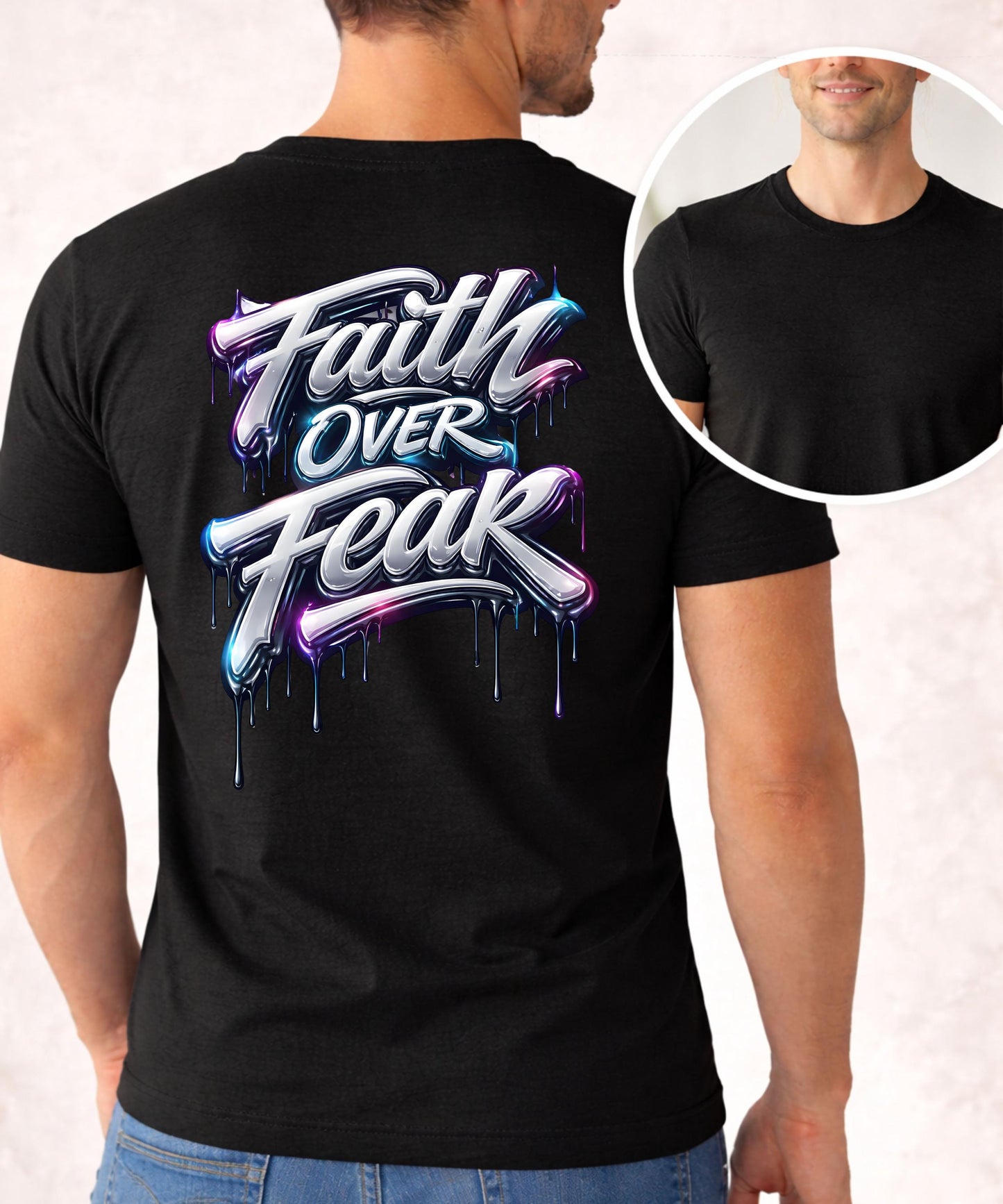Faith Over Fear T-Shirt | Dripping Graffiti Cross Back Design