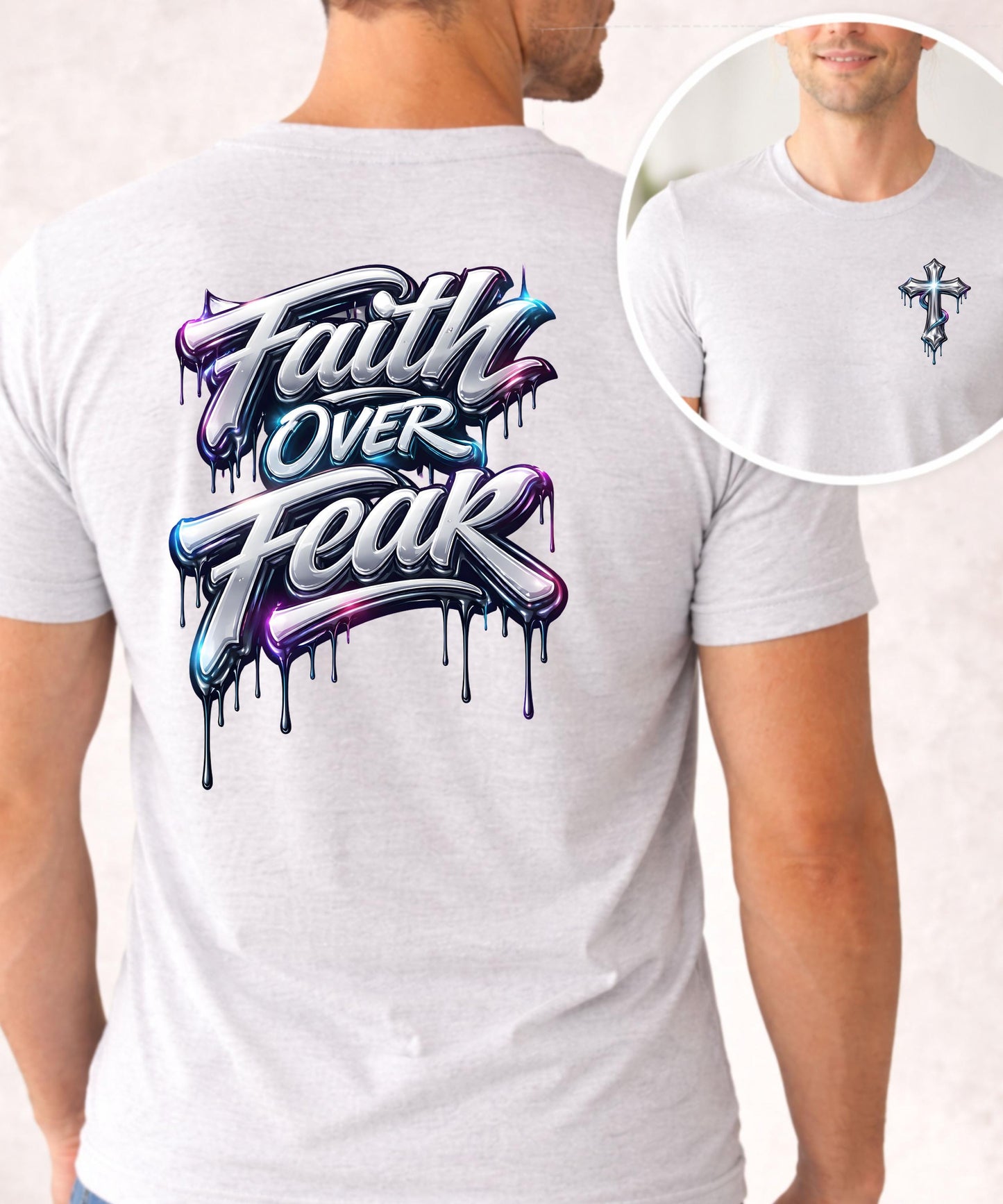 Faith Over Fear T-Shirt | Dripping Graffiti Cross Back Design