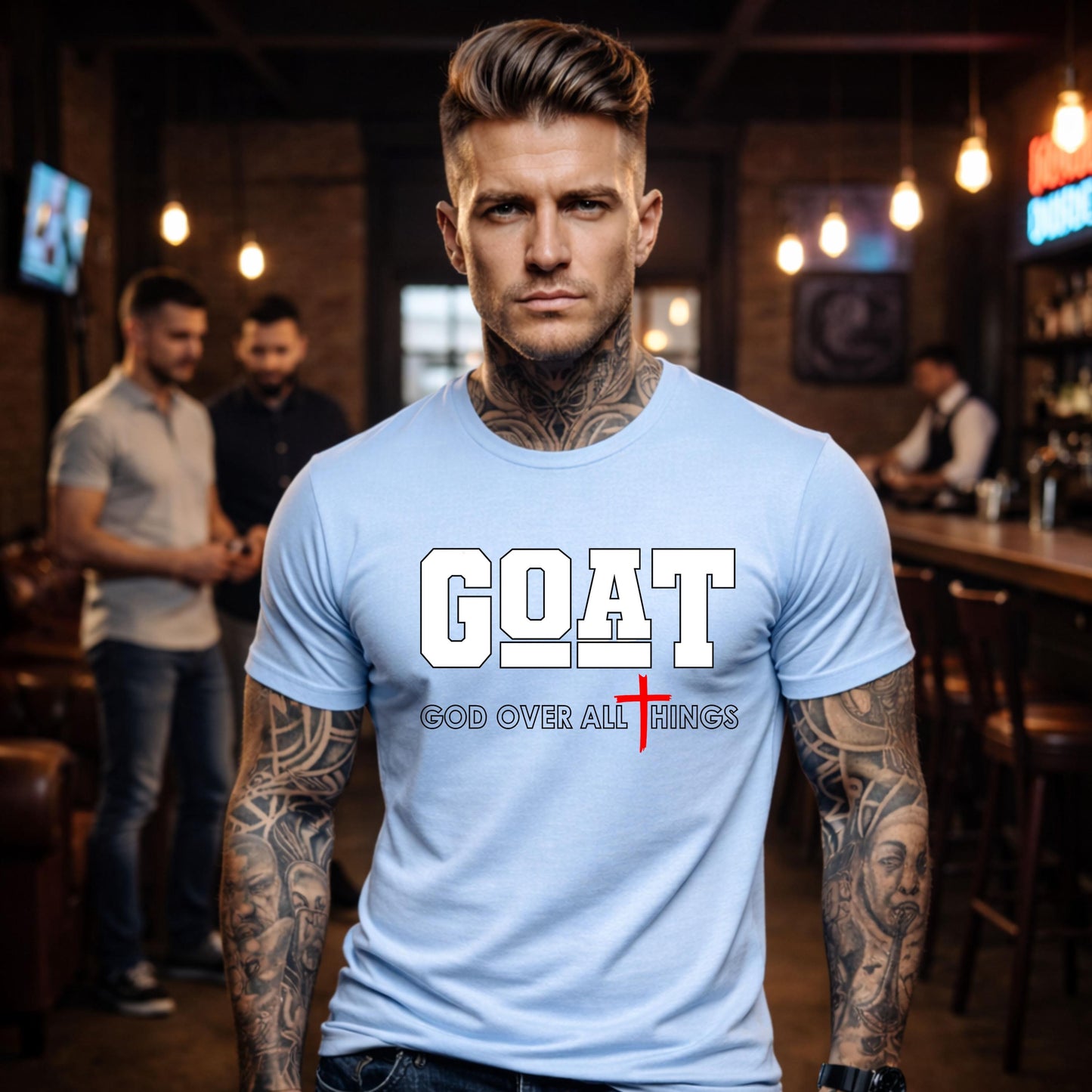 GOAT God Over All Things Christian T-Shirt | Gildan 64000 Unisex Softstyle Tee | Faith-Based Shirt for Men | Truly Blessed Apparel