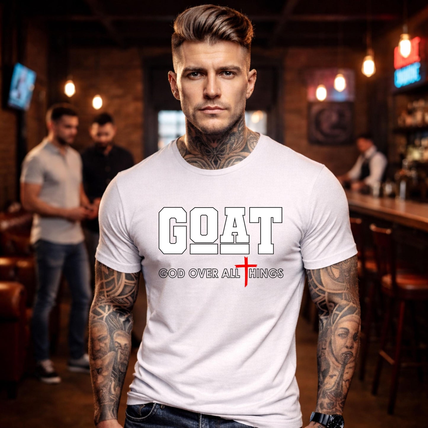 GOAT God Over All Things Christian T-Shirt | Gildan 64000 Unisex Softstyle Tee | Faith-Based Shirt for Men | Truly Blessed Apparel