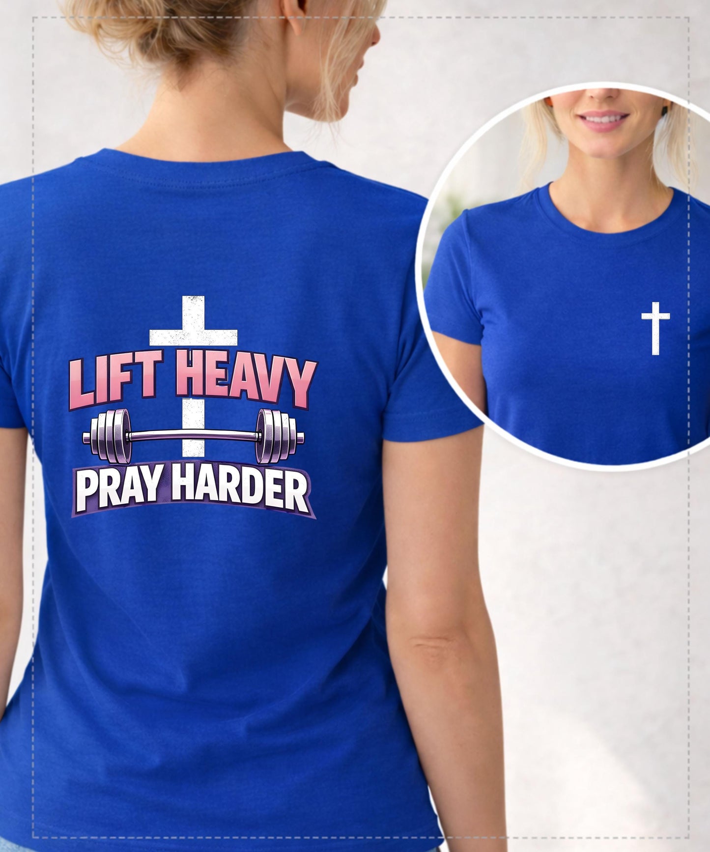 Lift Heavy Pray Harder T-Shirt | Christian Cross Gym Faith Workout Tee